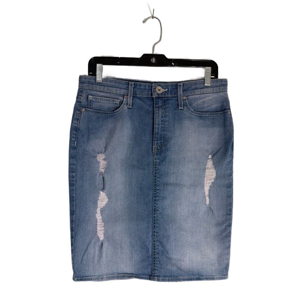 Vintage Guess Los Angeles Women's Size Large Blue Denim Distressed Pencil Skirt